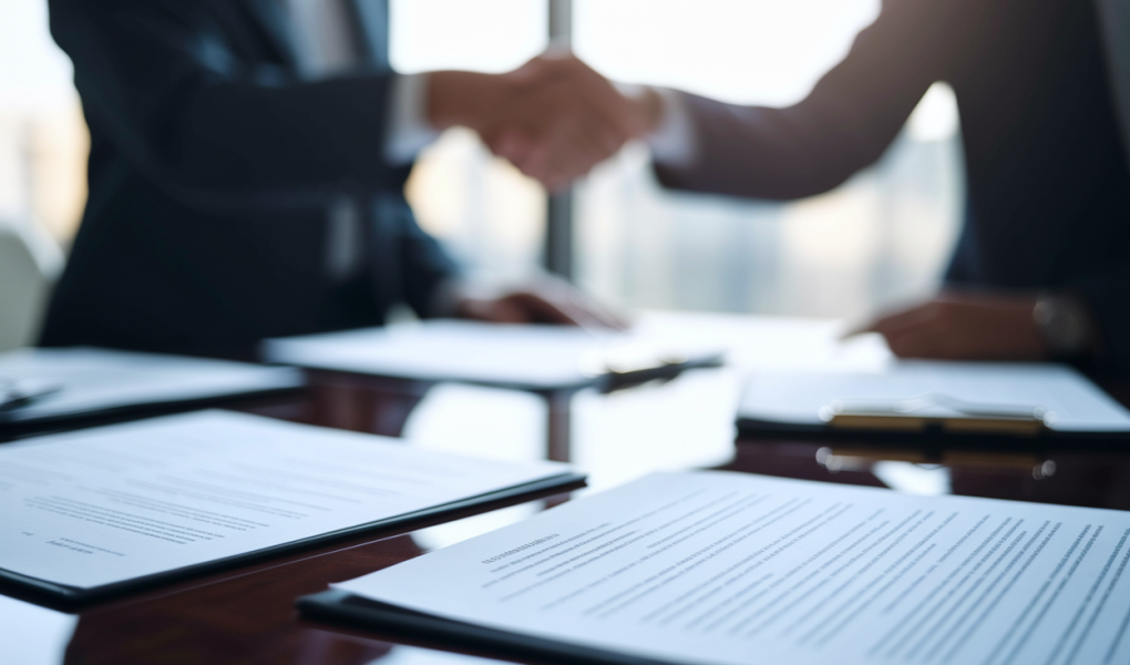 bureau-table-documents-legaux-poignee-main