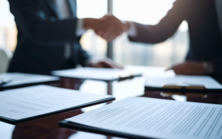 bureau-table-documents-legaux-poignee-main