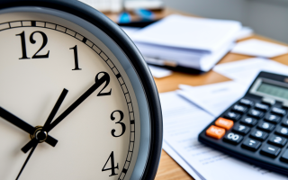 horloge-gros-plan-aiguilles-calculatrice-papiers