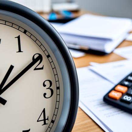 horloge-gros-plan-aiguilles-calculatrice-papiers