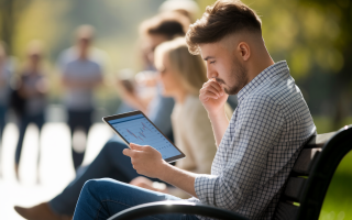 jeune-adulte-banc-parc-tablette
