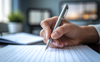 main-stylo-papier-texte-flou